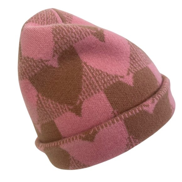 Kerri Rosenthal Cashmere Heart Hat Beanie Pink Brown Warm Quiet Luxury - Picture 8 of 11